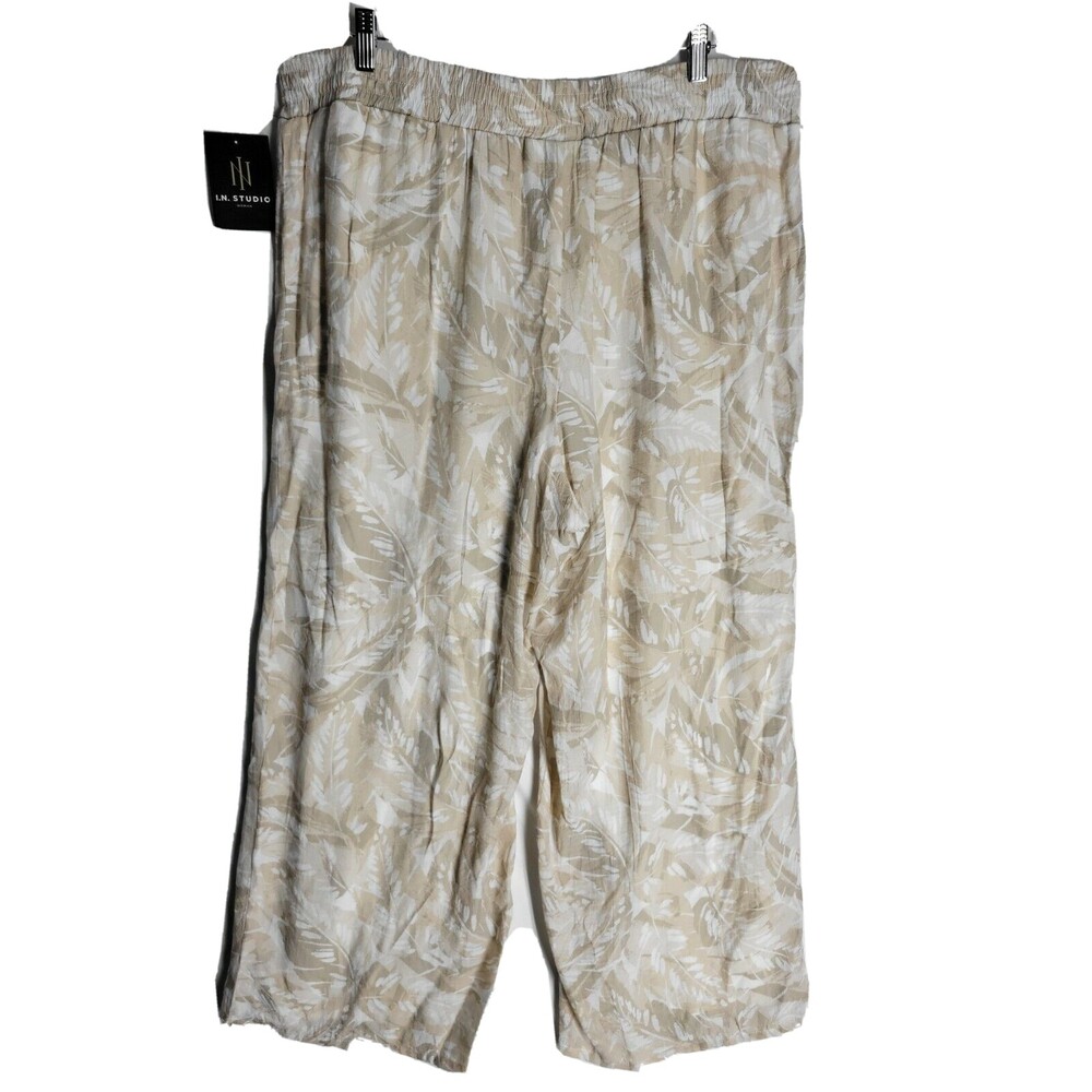 NWT- I.N.Studio Women Wide Leg Pants Lined Printed Pull On Elastic Waist Plus 2X